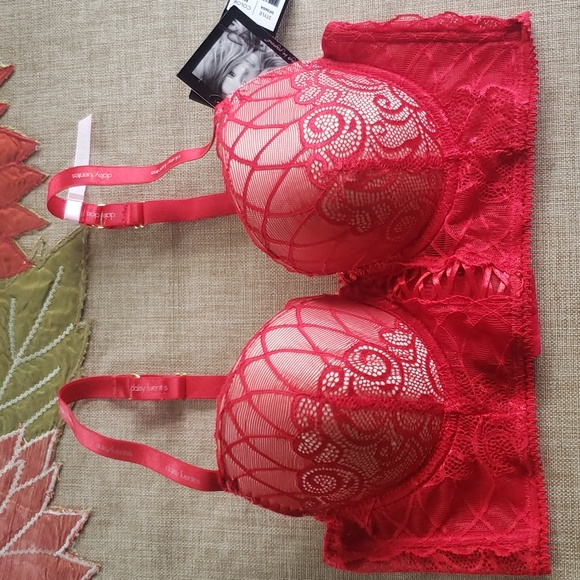 Deisy Fuentes 36B red lace wide line padded new bra - Picture 1 of 5